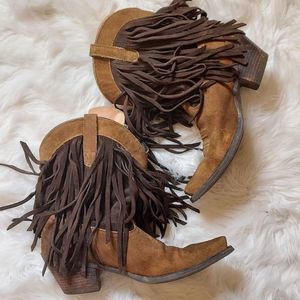 Ariat ATS Gold Rush Fringed brown leather western women's  boots booties 8.5